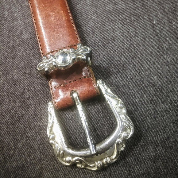 Vintage Fossil Silver Concho Leather Belt L - Picture 2 of 5
